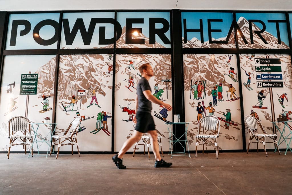 A colorful mural helps West Village visitors find the tucked-away gym. 