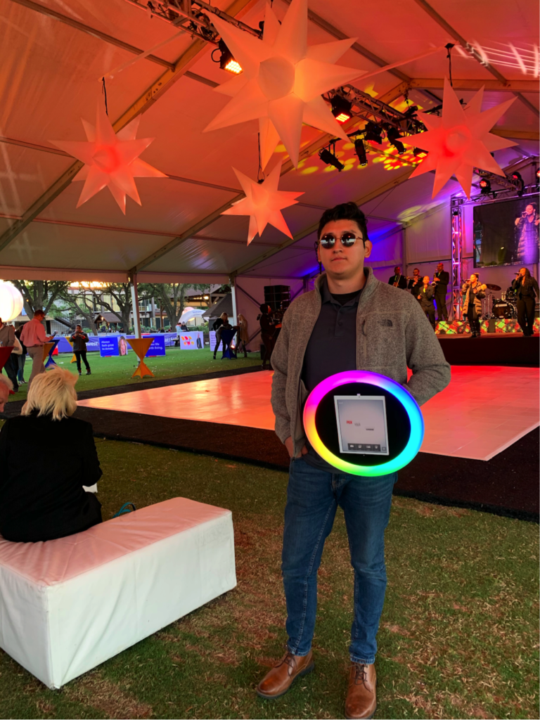 The Social Production Roaming Photo Booth captures every angle of your event.