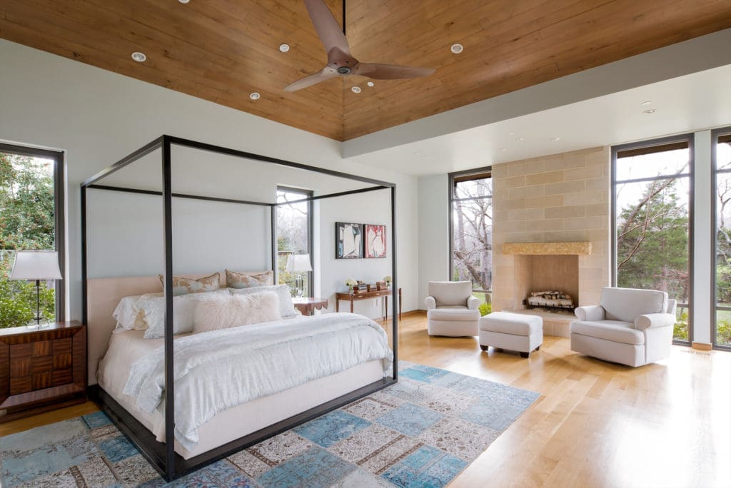 A separate wing includes the master bedroom and a spa-like bathroom.