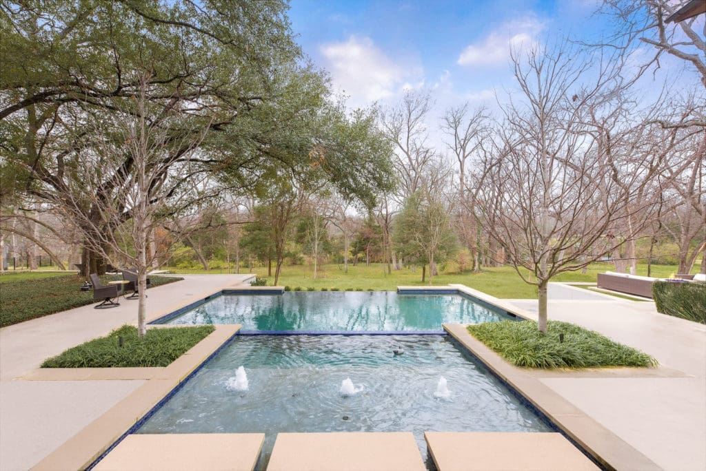 A pristine backyard pool in Preston Hollow. 