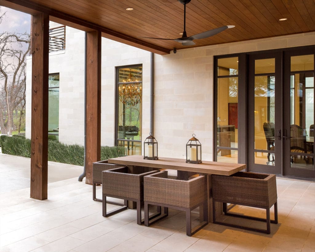 The spacious backyard has plenty of outdoor seating areas. 