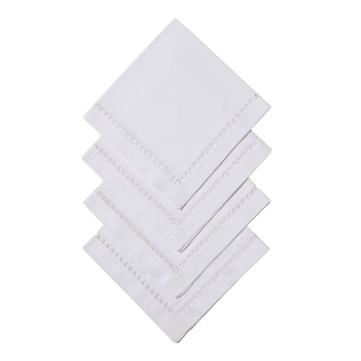 Hemstiched napkins are included in the whimsical collaboration of Adam Lippes and Oka.