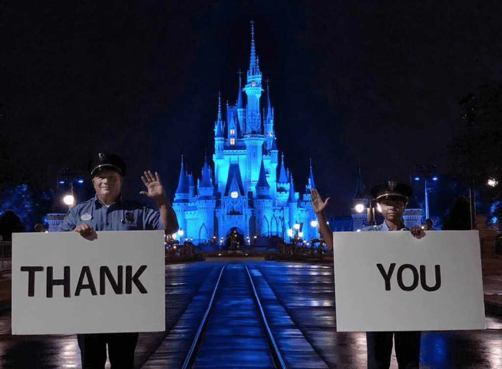 First responders help Walt Disney World celebrate those on the front lines in the coronavirus battle. (Instagram photo @waltdisneyworld)