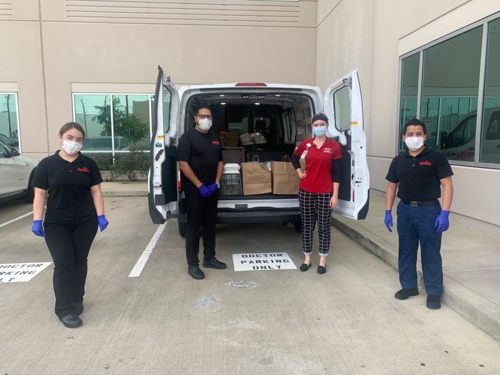 Frontline employees at Memorial Hermann Hospitals receive family meals from area restaurants. 