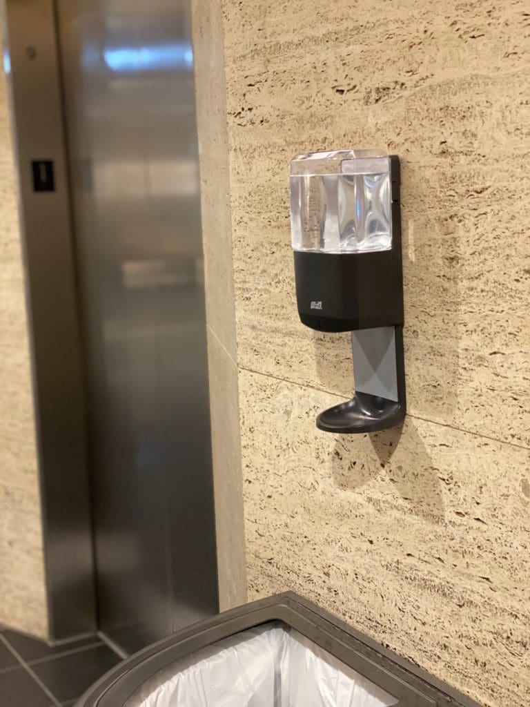 Hand sanitizers are located strategically throughout The Galleria, something new in the era of the coronavirus. (Photo by Shelby Hodge)