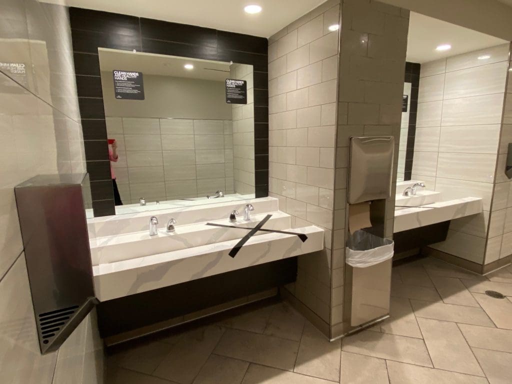 While some bathrooms in The Galleria have closed, those that are opened are modified for social distancing. (Photo by Shelby Hodge)
