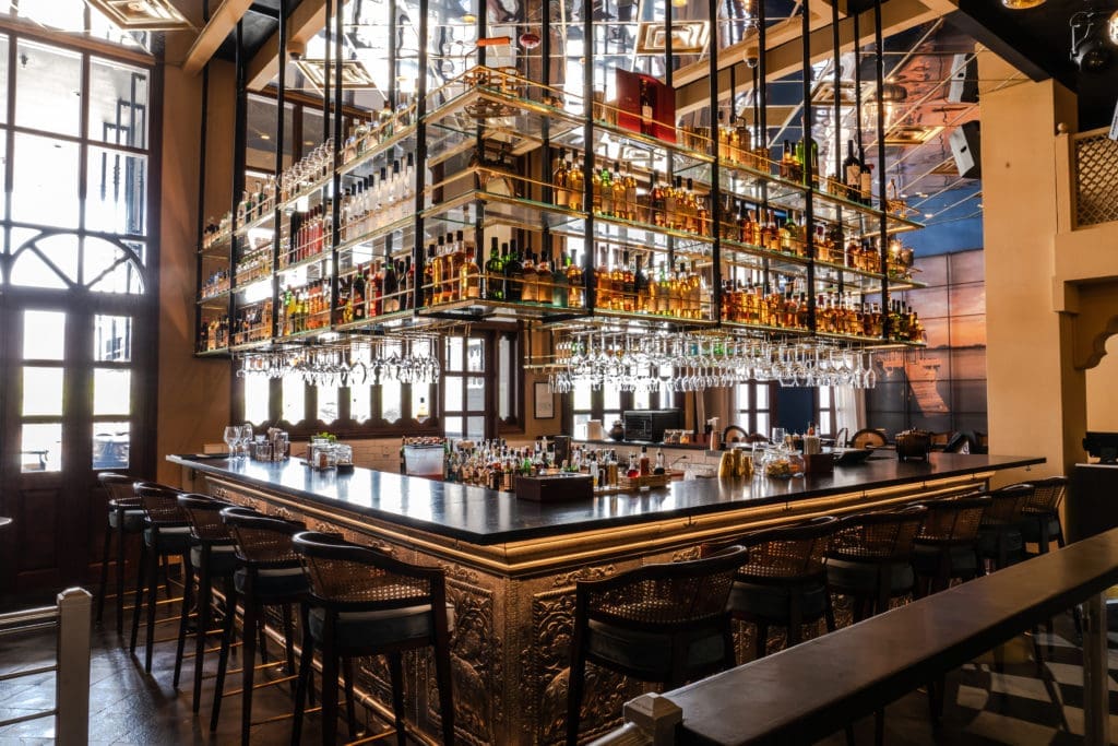 Detail of the Musaafer bar where mixologist Himanshu Desai creates intriguing cocktails. (Photo by Michael Anthony)