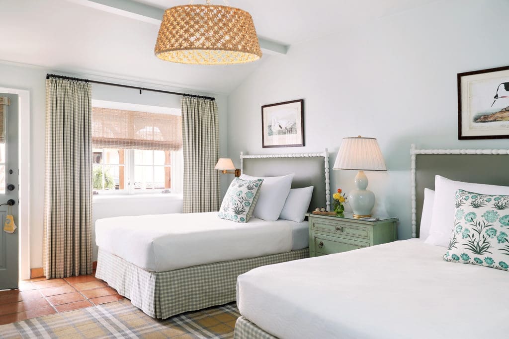 The refurbished bedrooms enjoy a pleasing, relaxing color palette and decorative scheme.  (Photo by Lake Austin Spa Resort)