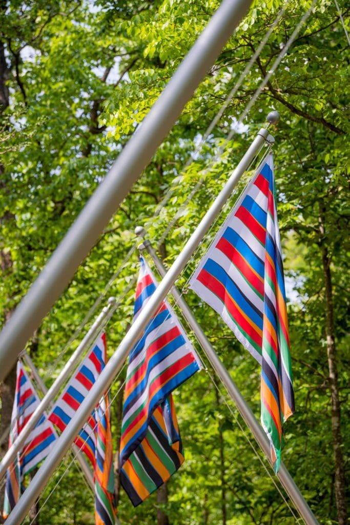 A detail of the 13-flag sculpture, Odili Donald Odita's "Negative Space," 2019, to be installed in "Color Field," at the University of Houston. (Courtesy the artist and Crystal Bridges Museum of American Art, Bentonville, Arkansas)