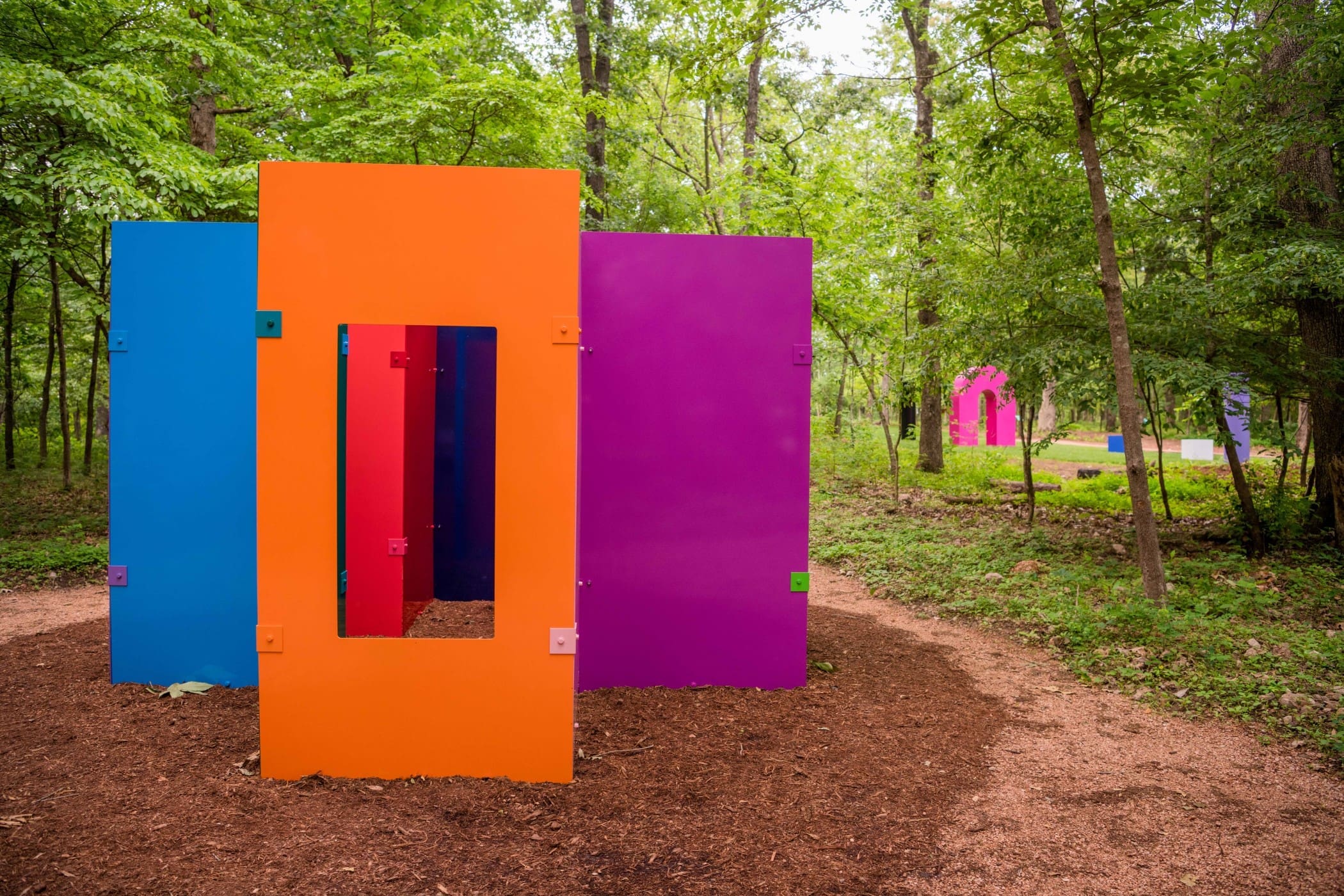 Sam Falls' "Untitled (Maze)," 2014, is presented in an al fresco group show this October at the University of Houston, marking the first curated exhibition of outdoor sculpture mounted by Public Art University of Houston System. (Courtesy the artist and Crystal Bridges Museum of American Art, Bentonville, Arkansas)