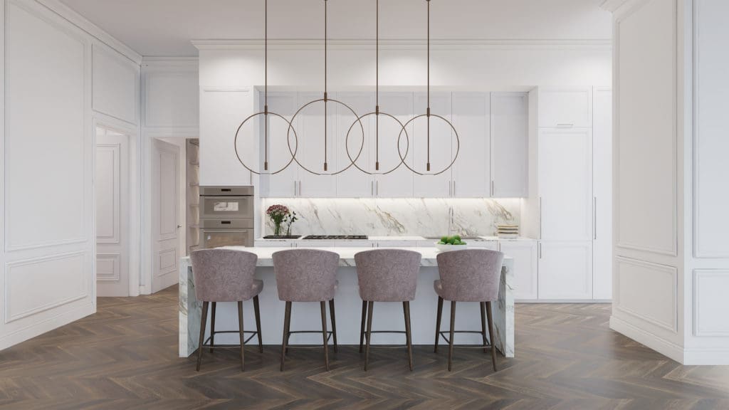 Offering Virtual Tours, potential buyers can walk around the kitchen, and see all the different finish options come to life, from cabinet style and color to flooring. You can choose different finishes and change out the materials in the kitchen and baths – in real time.