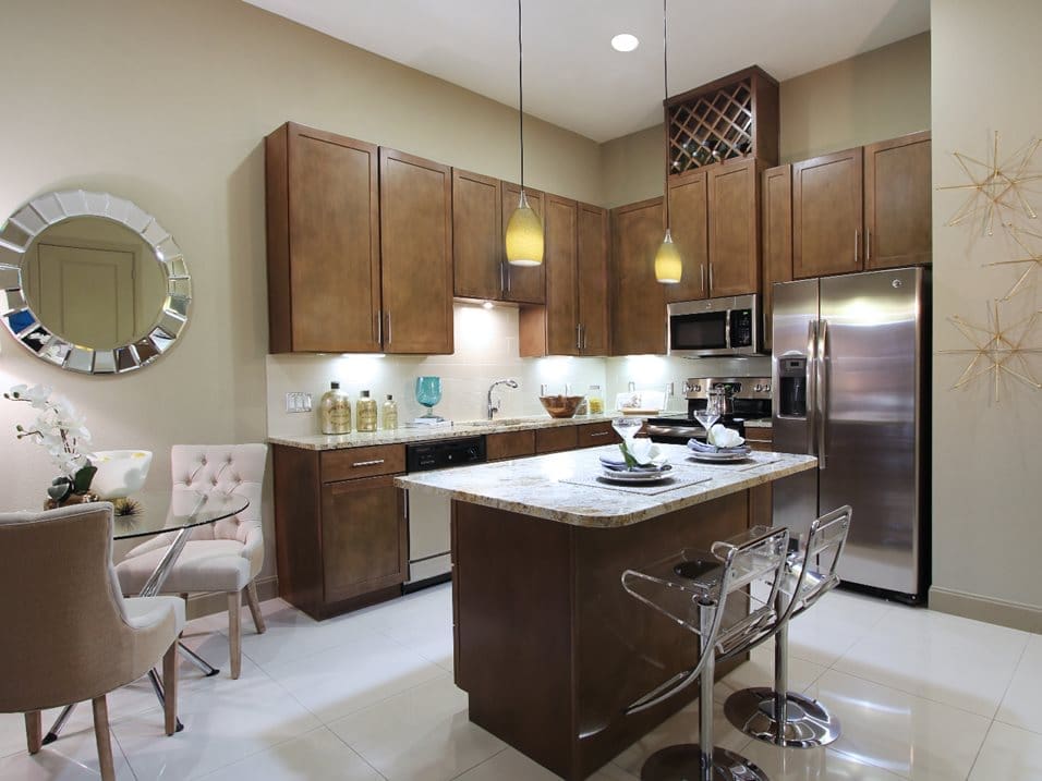 The spacious island is ideal for prepping and entertaining.