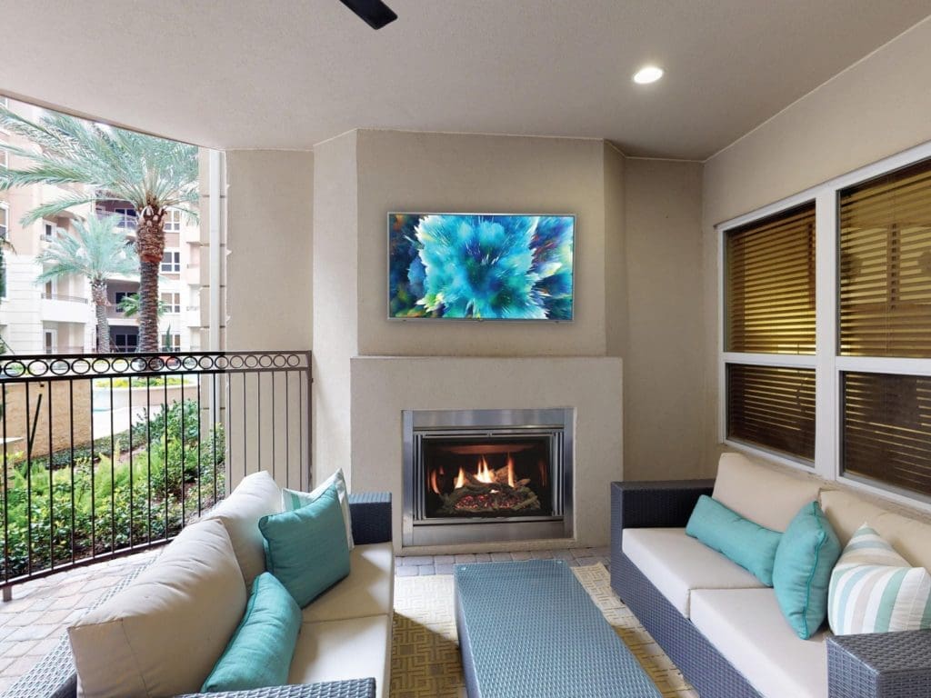 Tuscany Walk's patios, complete with gas log fireplaces, take things to another level.