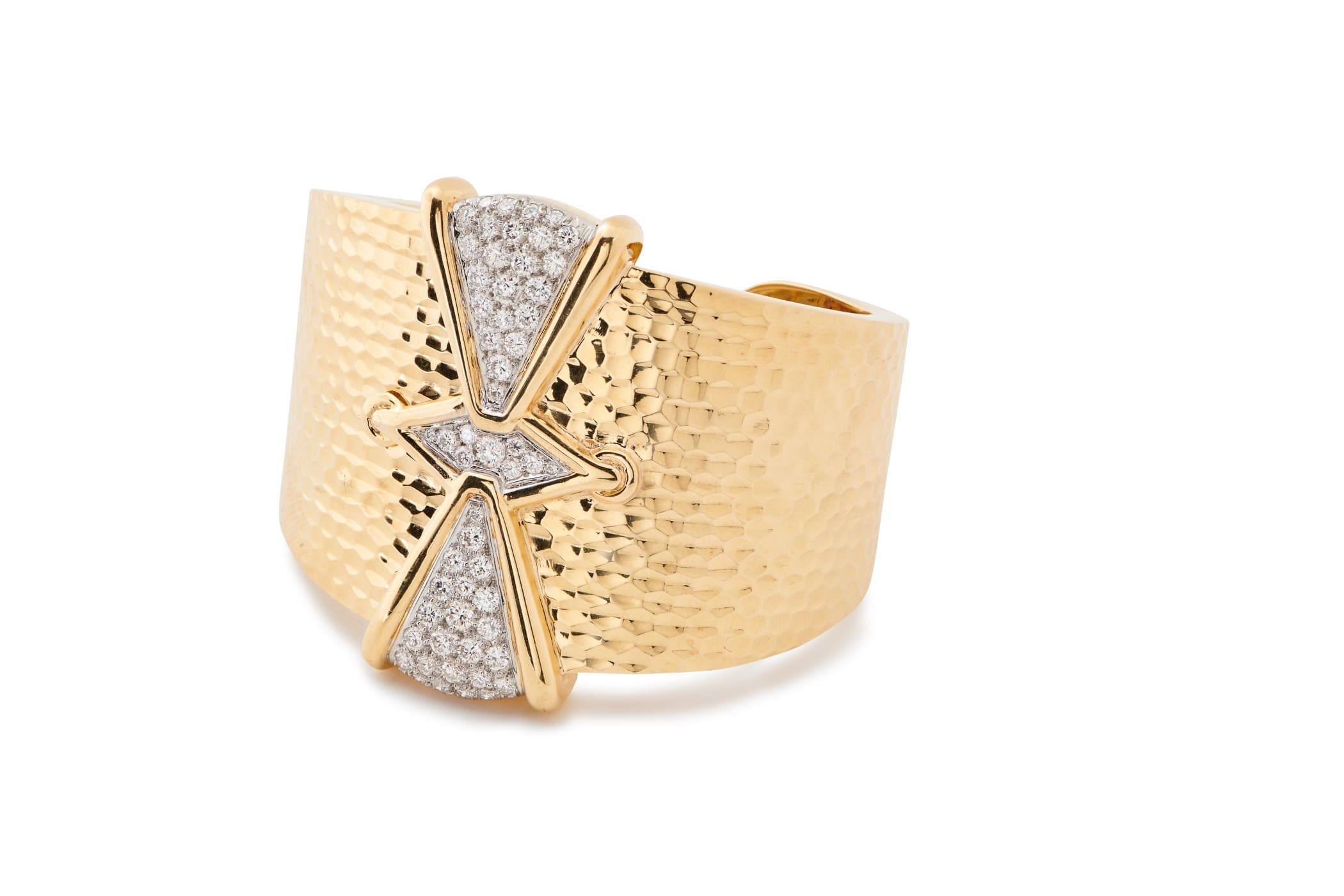 Vintage hammered gold and diamond cuff.