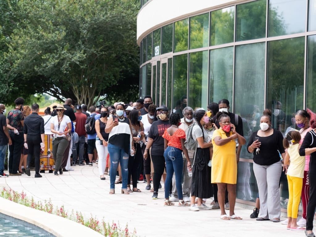 Thousands and thousands of Houstonians gathered to remember George Floyd as his body laid in state at The Fountain of Praise church. The line stretched far around the massive buildings and into the parking lot. (Photo by F. Carter Smith)