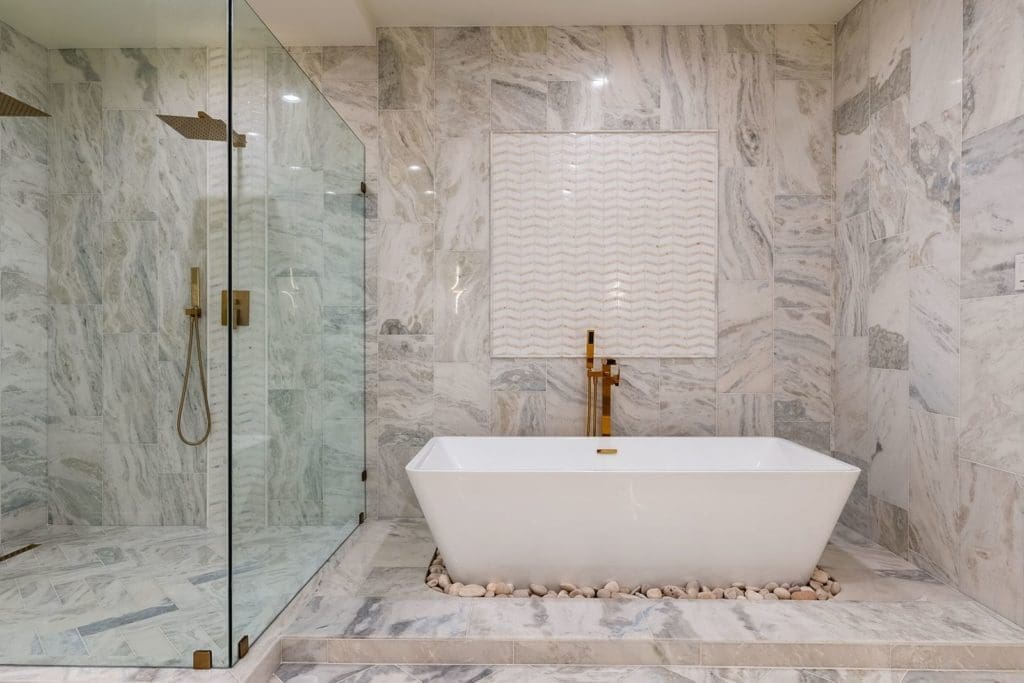 An over-sized soaking tub in the spa bath.