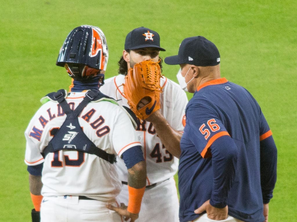 Lance McCullers Jr. needed a visit from pitching coach Brent Strom, but he steadied himself. (Photo by F. Carter Smith)