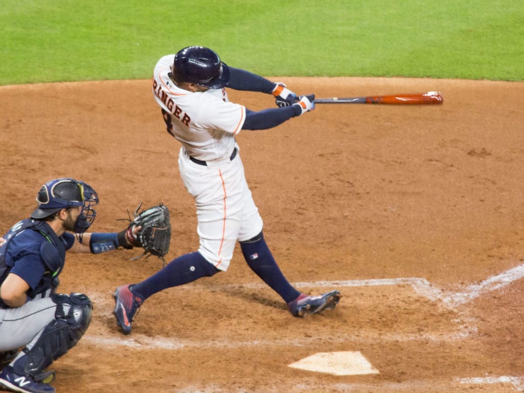 George Springer's swing is hurting right now. But he's still fighting. (Photo by F. Carter Smith)