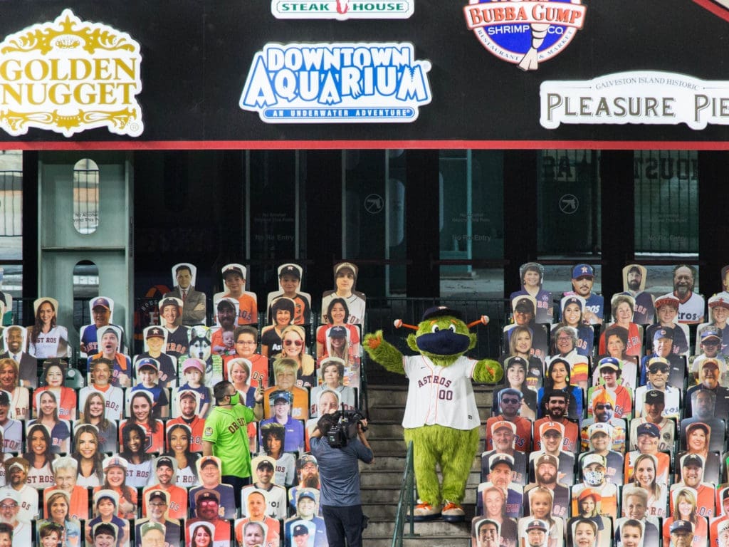 The cardboard fan cutouts in the Crawford Boxes at Minute Maid Park are quite a sight. (Photo by F. Carter Smith)