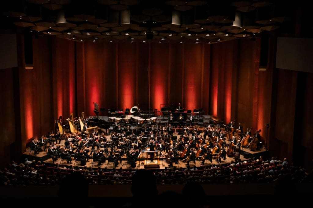 The Houston Symphony on stage at Jones Hall prior to COVID-19.