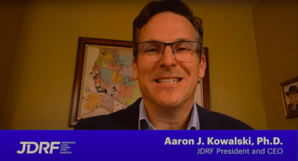 Dr. Aaron J Kowalski, JDRF President and CEO, provides opening remarks at the virtual gala.