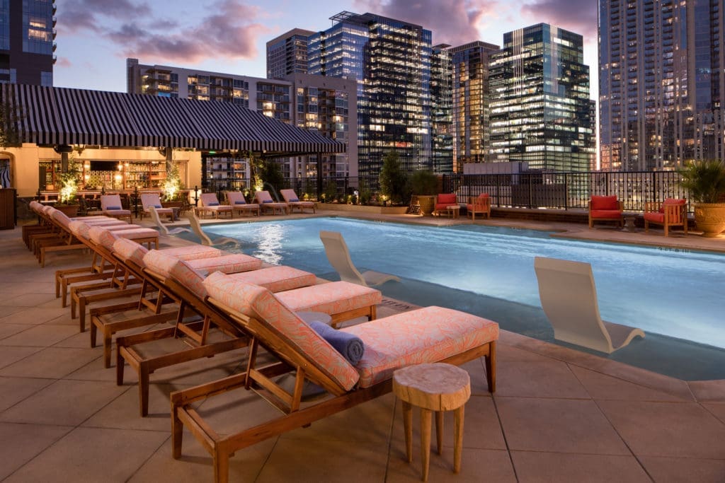 A staycation destination must have a glamorous pool for lounging such as this one at Hotel ZaZa Austin. (Photo by Ben Garrett)