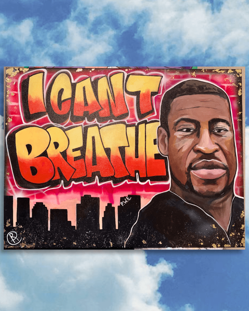 Beginning July 30, Peach World will be auctioning a George Floyd tribute piece by @russiancream_art. 100% of proceeds benefit Houston's internationally recognized nonprofit, Project Row Houses..