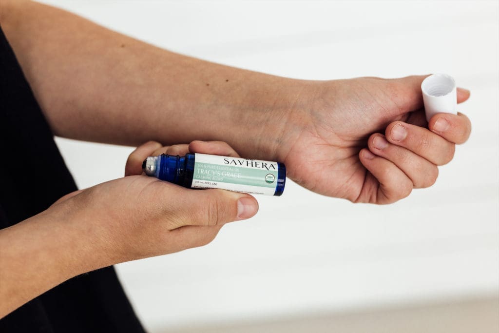 An essential oil roll-on from Savhera, a brand that provides training and dignified employment to survivors of sexual exploitation.
