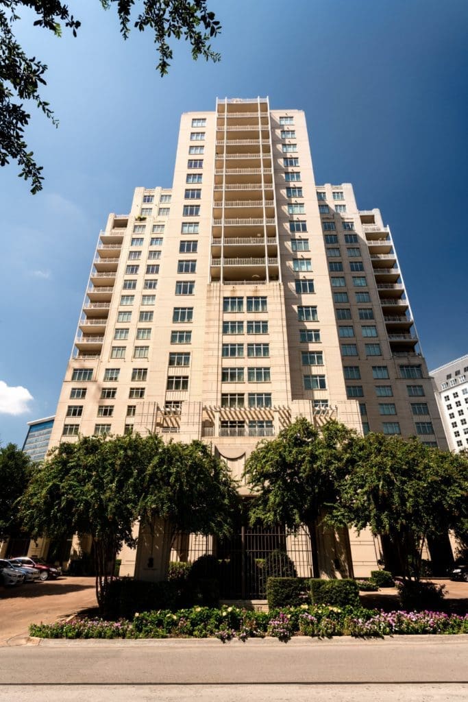 The dramatic towering facade of the Ritz-Carlton, Dallas.