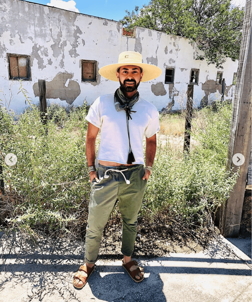Tootsies creative fashion director Fady Armanious in Marfa in June when he changed hats with every outfit.