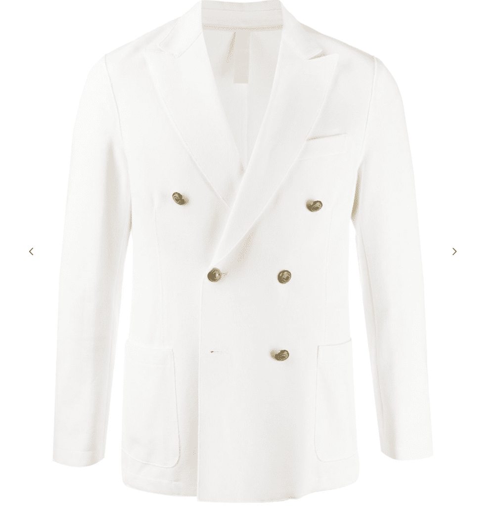 The perfect white summer jacket - double breasted from Eleventy. (Photo by Zachary Trubenbach)