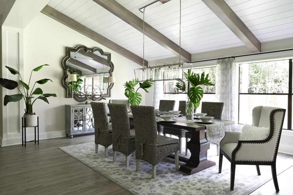 The dining room in the Watertree renovation project in The Woodlands is  staged for the market. The house quickly sold.