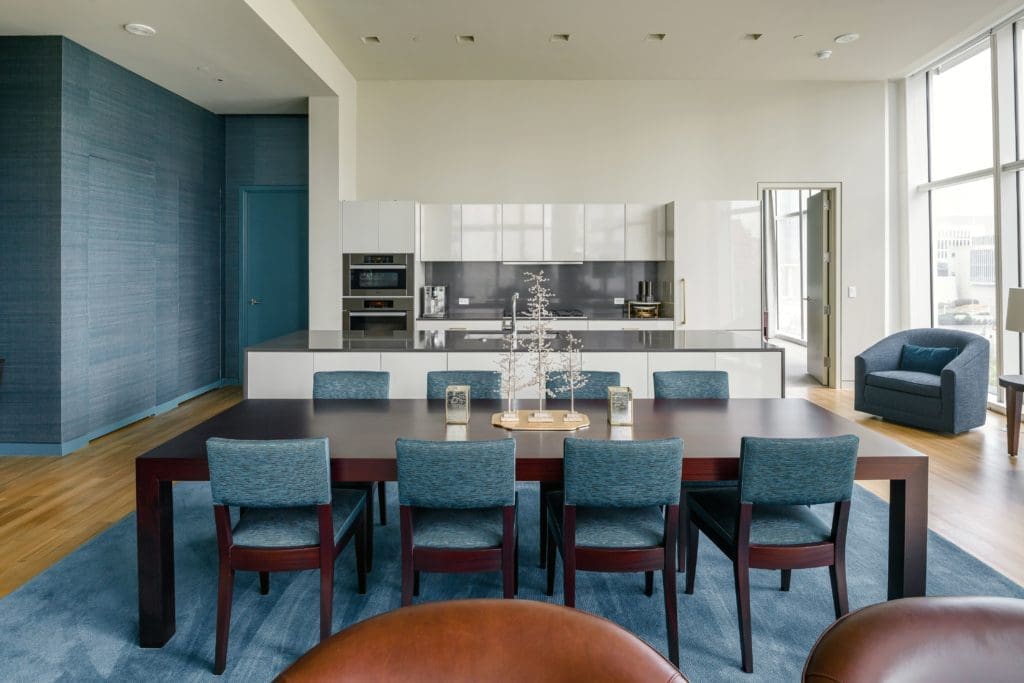 Serene interior with pops of teal.