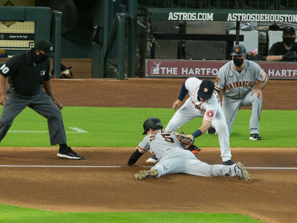 Giants phenom Mike Yastrzemski got three hits against Zack Greinke. But he could not get a win. (Photo by F. Carter Smith) 