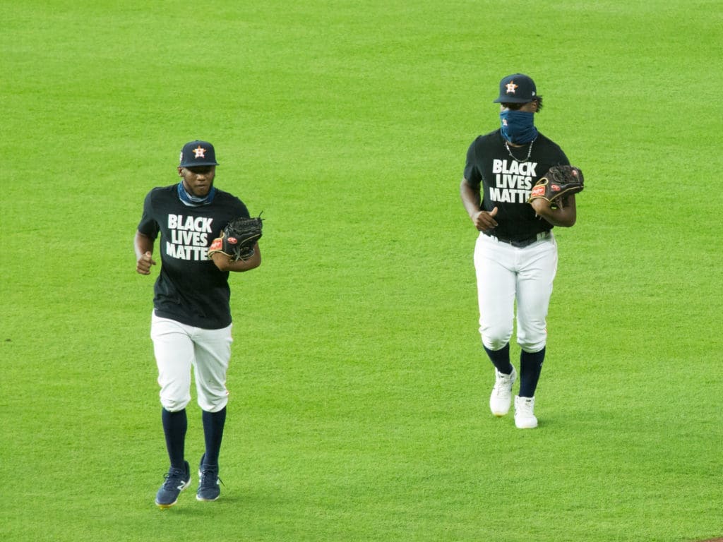 The Houston Astros walking off in protest of racial injustice and not playing a scheduled game left some powerful scenes. (Photo by F. Carter Smith)