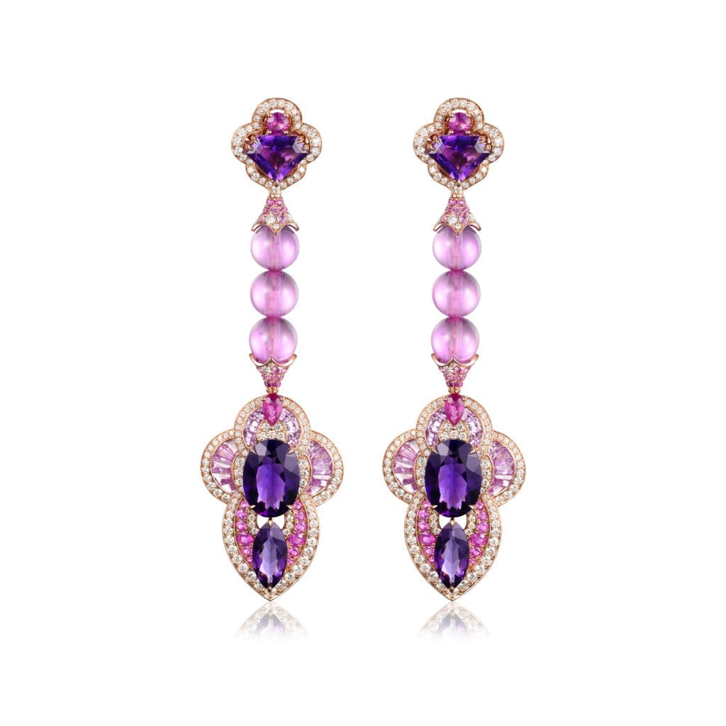 Fabergé x James Ganh rose-gold, diamond, amethyst, pink-ruby, tourmaline and rose-quartz earrings,