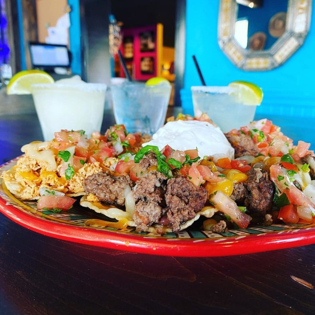 The ever-popular nachos, go well with happy hour margaritas. 