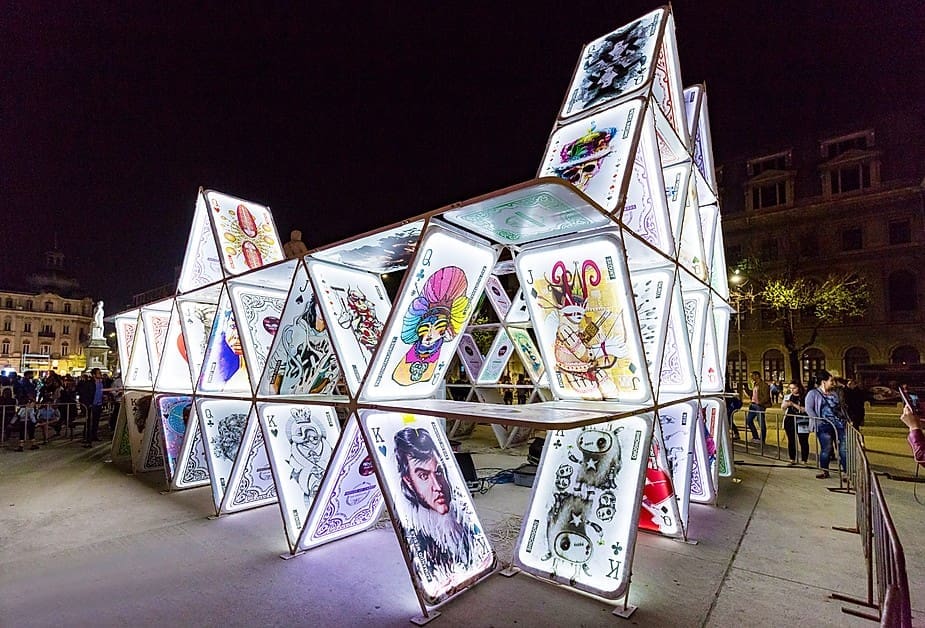 The House of Cards by OGE Group has been viewed in numerous cities including Bucharest. (Photo by  Trish Badger, Courtesy of Weingarten Art Group)
