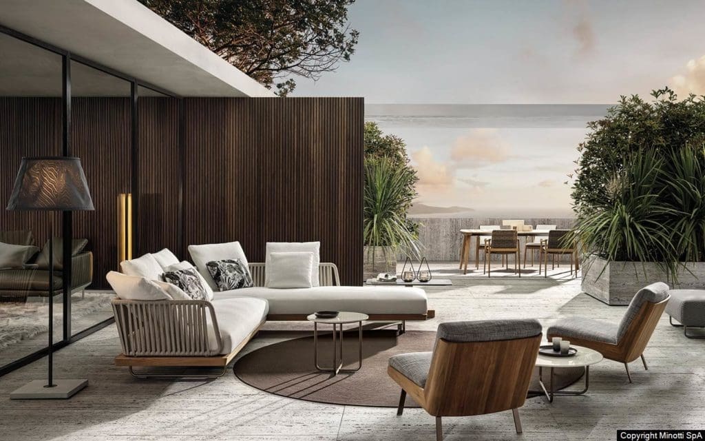Sunray seating system conveys a sense of intimacy and relaxation for outdoor and indoor spaces.