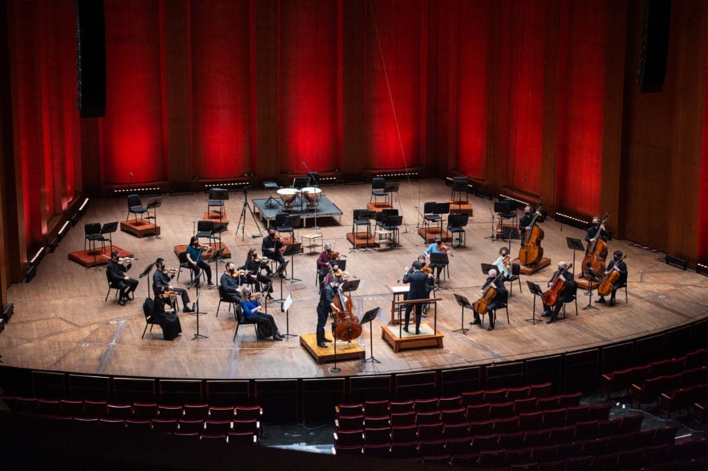 Symphony musicians in limited number perform during "Live From Jones Hall" in mid-August. (Photo by Wilson Parish)