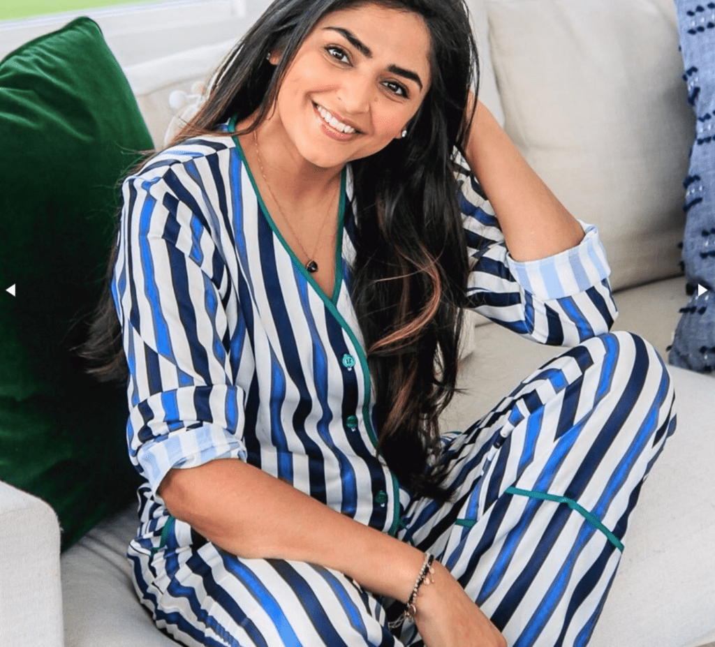 The Cloud 9 silky pajama set from Summersalt, 100 percent polyester, is priced at a pocketbook friendly $95.