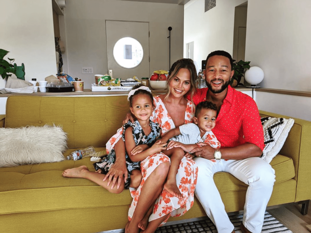 Chrissy Teigen and husband John Legend with their two children. A third is on the way. (Instagram photo)
