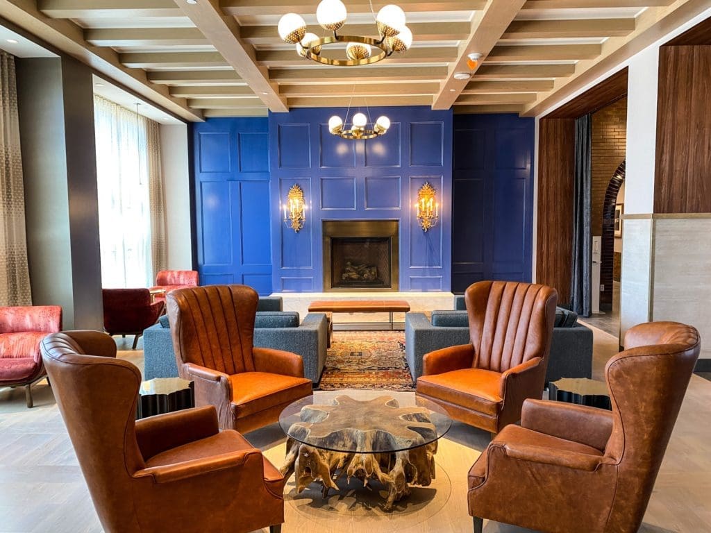 Hotel Vin's dramatic lobby space.