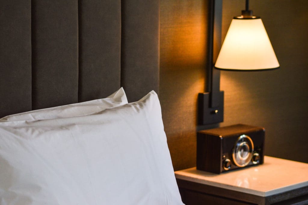 Textural details inside Hotel Vin's guest rooms. 