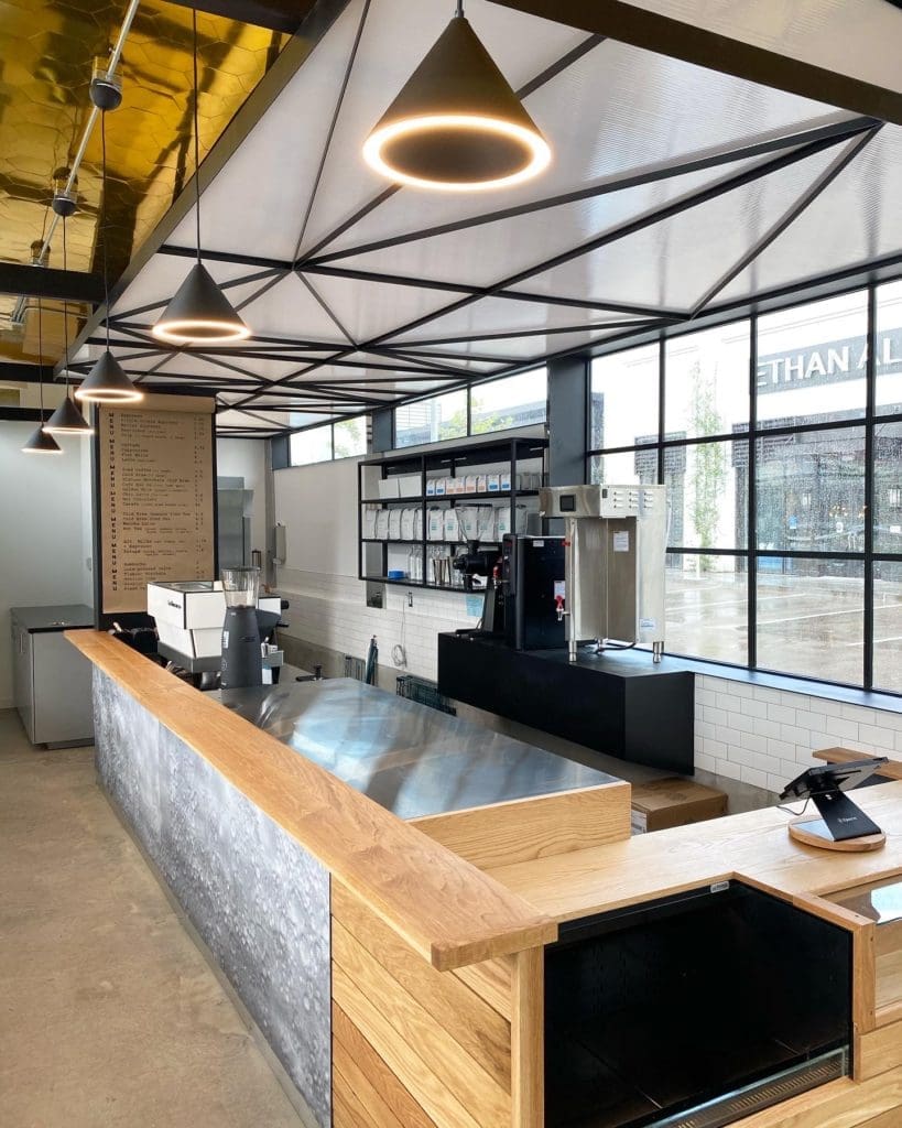 Giant Leap Coffee's Uptown Park retreat provides a window to the world. Or at least the shopping center.