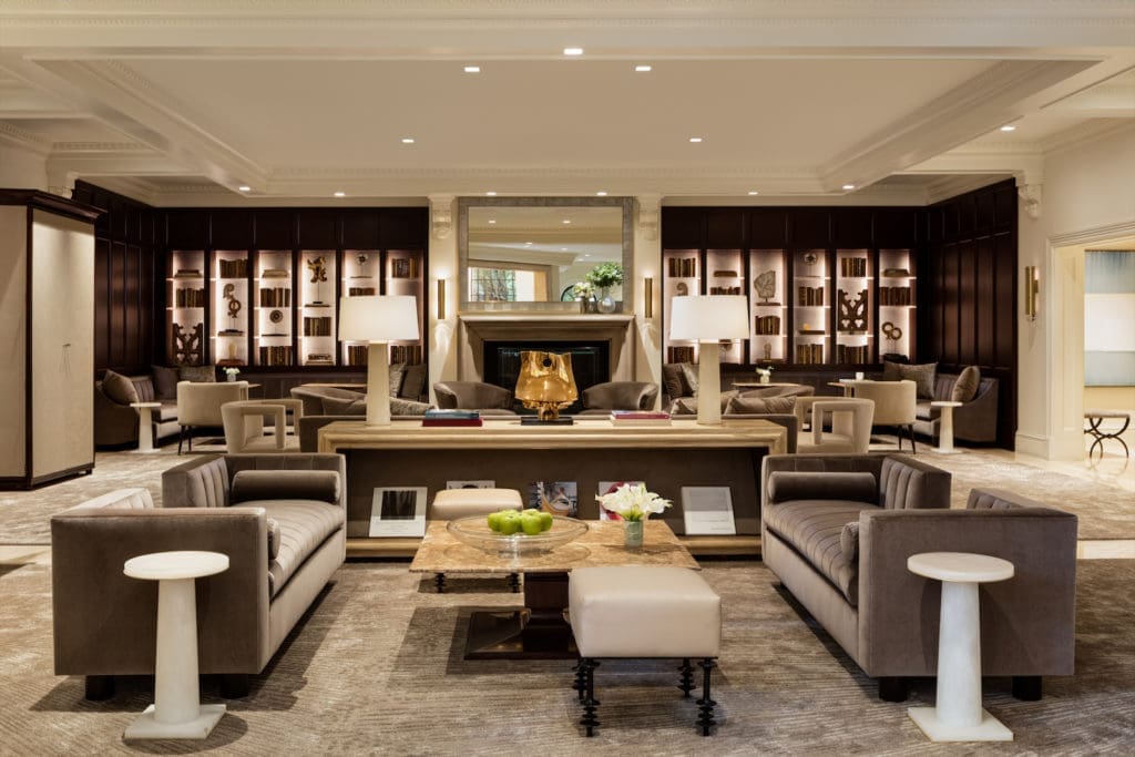 The magnificent lobby living room designed by Thomas Pheasant.