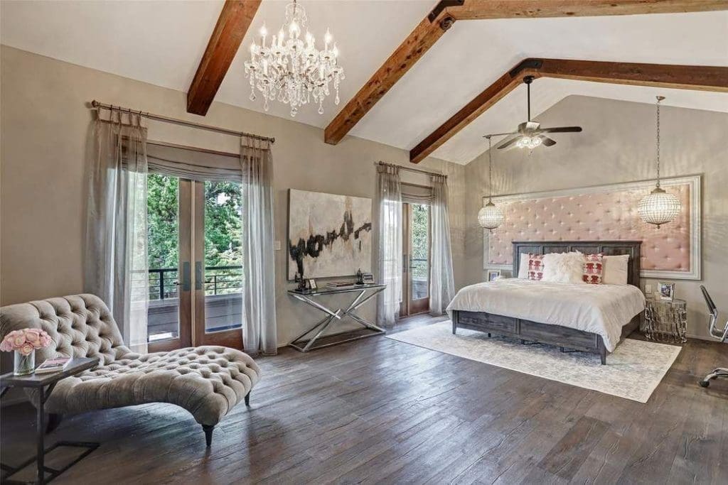 The 13-foot vaulted ceilings provide a feel of expansive space in the second-floor master suite.