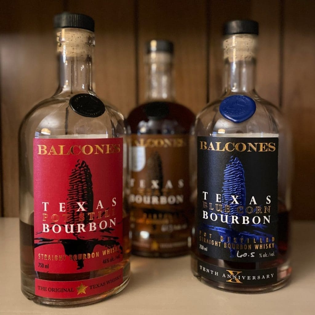 Balcones - Texas Wheated Bourbon, Texas Blue Corn Bourbon, and Texas Pot Still Bourbon.
