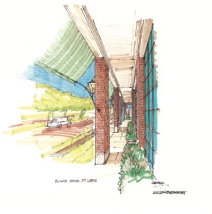 Design elements relate to the classical Camp Bowie area. Rendering by Michael Crosby.