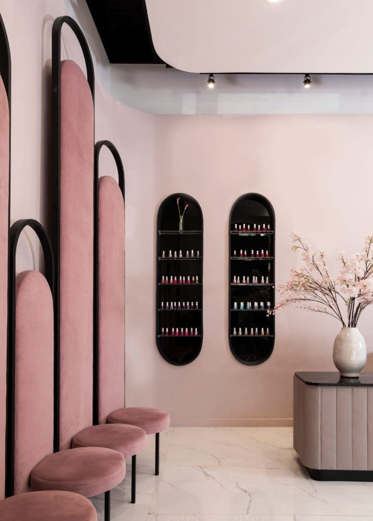 Detail of a polish display at Gloss Nail Bar